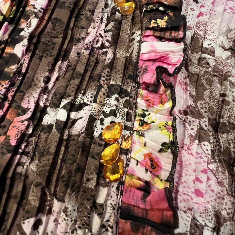 Alberto Makali Vintage Floral Abstract Short Sleeve Top Crinkle Ruffle Designer - Picture 3 of 15